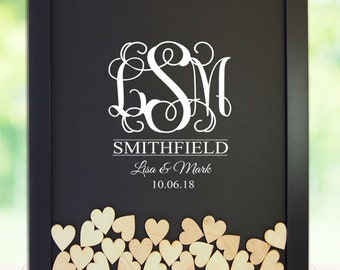 Guest book Drop Box Frame, Wedding Guest Book Alternative, Guest Book, Framed, Personalized, Family Initial, first names, last name, date