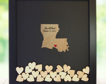 Louisiana Drop Box Guest Book Frame - Wedding Guest Book Frame -Louisiana state shaped drop heart, wedding gift, wedding guestbook, birthday