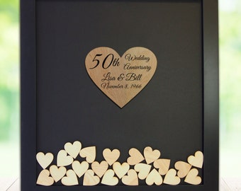 50th anniversary gift ideas , 50th anniversary guest book, 50th anniversary gifts, 25th Anniversary, Golden anniversary, Drop Box Frame