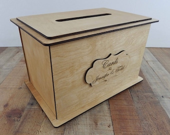 Cajas de tarjeta de boda para recepción - Caja de tarjeta personalizada - Caja de recuerdo de boda - Caja de tarjeta de madera - Caja de tarjeta de boda con ranura