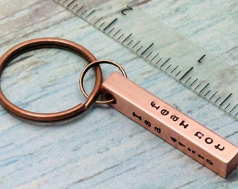 Isaiah 41:10 Keychain, Fear Not For I Am With You Keychain, Rustic Hand Stamped Copper - 4 sided Vertical Bar