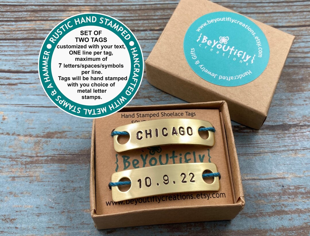SET of TWO Custom Shoelace Tags , Personalized Shoelaces Tag, Hand