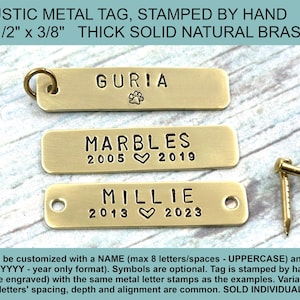 Personalized Metal Plate for Pet Cremation Box, Rustic Stamped by Hand BRASS Tag, Pet Name Picture Frame Tag, Pet Memorial Keepsake Tag