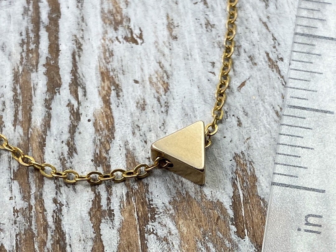 Triangular Mini Chain Minimalist Triangle Necklace, Bohemian Choker, Solid Brass 16-20