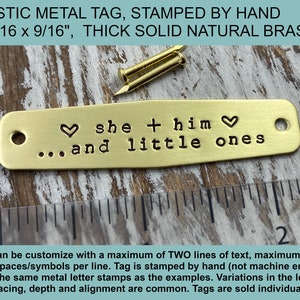 Personalized Custom Text Metal Tag, Rustic Stamped by Hand Solid Brass Tag, Pet Memorial Metal Plate, Picture Frame Tag, Gold Tone Metal Tag