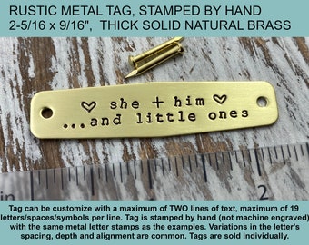 Personalized Custom Text Metal Tag, Rustic Stamped by Hand Solid Brass Tag, Pet Memorial Metal Plate, Picture Frame Tag, Gold Tone Metal Tag