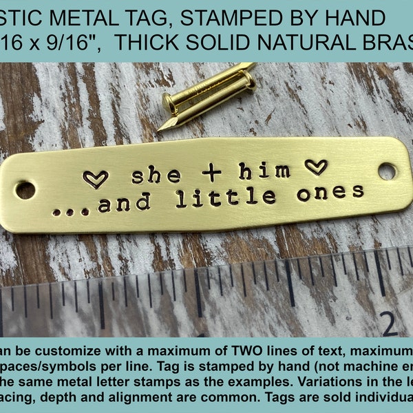 Personalized Custom Text Metal Tag, Rustic Stamped by Hand Solid Brass Tag, Pet Memorial Metal Plate, Picture Frame Tag, Gold Tone Metal Tag