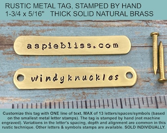 ONE Small Personalized Metal Tag, Rustic Hand Stamped Solid Brass Tag, Golden Metal Label, Picture Frame Tag, Branding Tag, Brass Name Plate