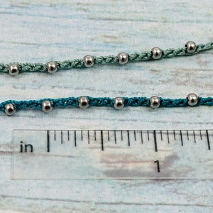 Knotted Thread Beaded Bracelet OR Crocheted Beaded Necklace, Crocheted Beaded Nylon String Bracelet, Stainless Beads, Choose Color & Length image 2