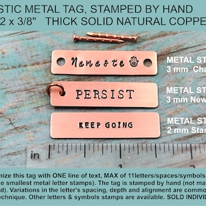 ONE Personalized Copper Tag, Rustic Hand Stamped Solid Copper Tag, Custom Text Metal Label, Picture Frame Plate, Seventh Wedding Anniversary