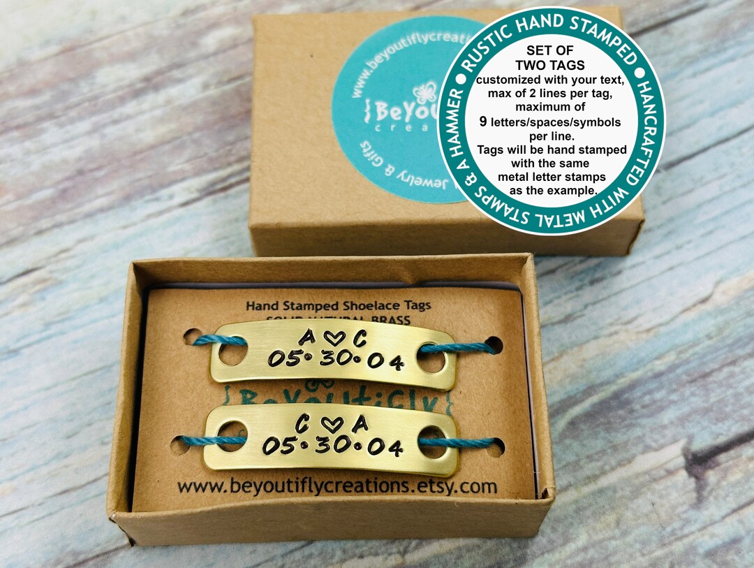 SET OF TWO Wedding Shoelace Tags Couple Initials & Date Etsy