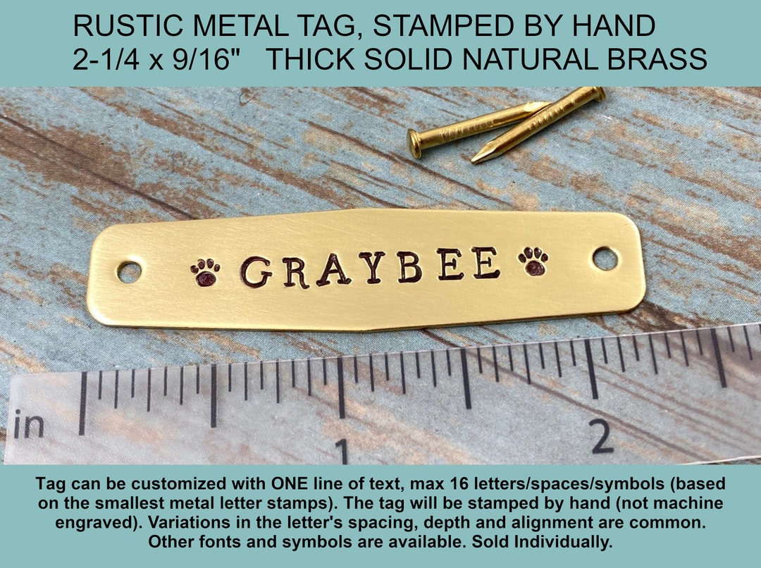 Personalized Pet Name Plate Rustic Hand Stamped Solid BRASS Etsy