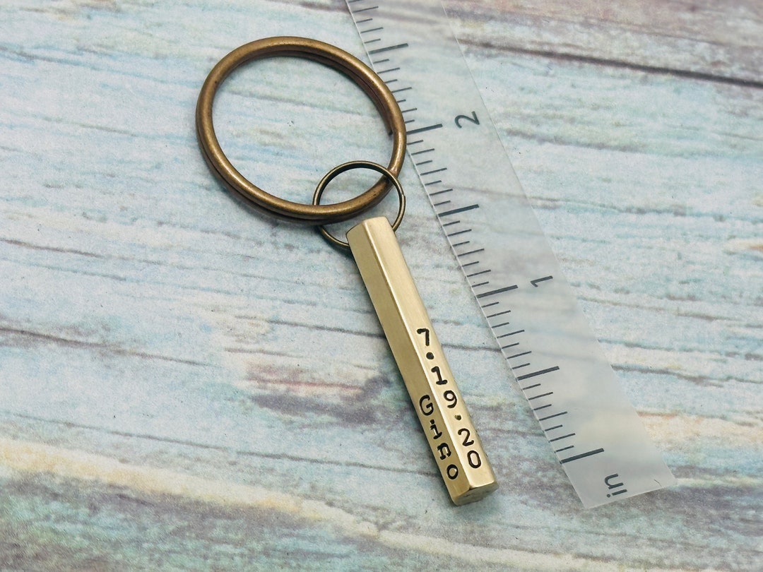 Personalized 6 Sided Bar Keychain, Custom Hand Stamped Bar Keychain ...