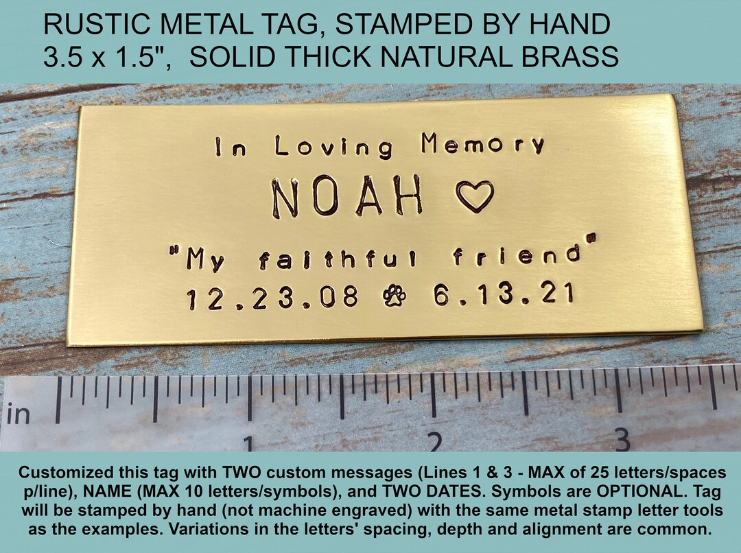 Personalized Metal Name Plate for Pet Cremation Box, Rustic Hand