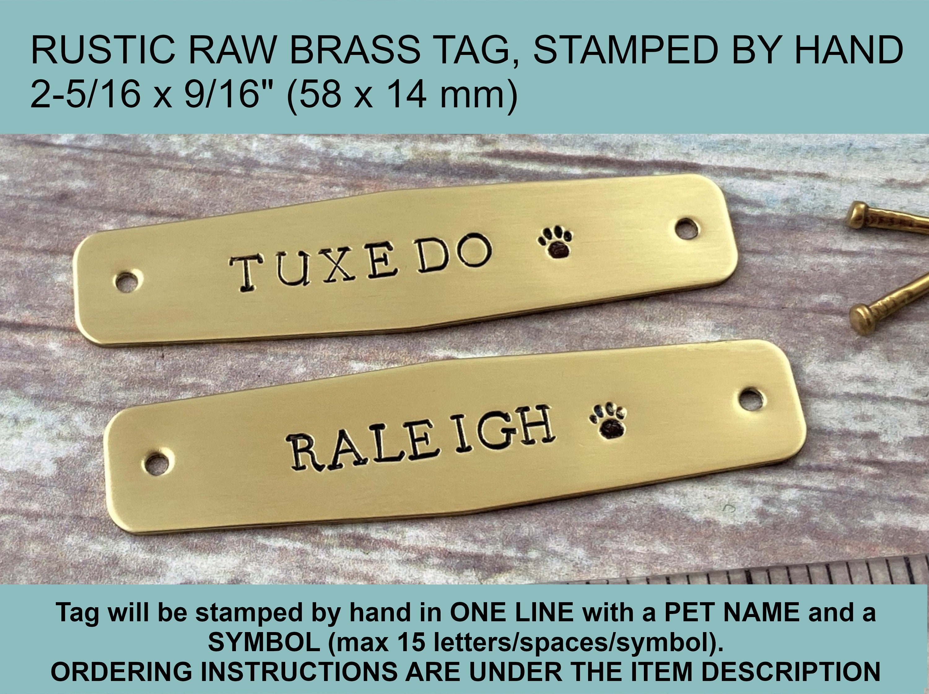 Rustic Metal Tag Pet Name Hand Stamped Personalized Metal Etsy