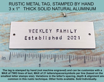 Personalized Custom Text Metal Tag, Rustic Stamped by Hand Aluminum Tag, Silver Tone Metal Tag, Picture Frame Metal Label, Tenth Anniversary