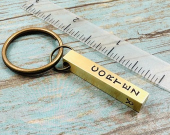 Personalized Four Sides Bar Keychain, Hand Stamped Solid Brass Bar Keychain, Four Names Keychain, Mother's Day Gift, Father's Day Gift
