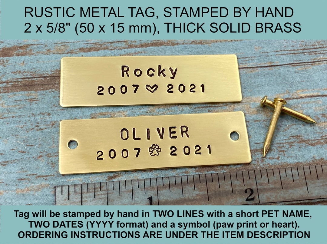 Rustic Metal Name Plate for Pet Cremation Box, Hand Stamped Personalized Brass Tag, Custom Name