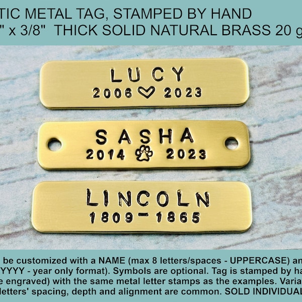 Personalized Metal Plate for Pet Cremation Box, Rustic Stamped by Hand BRASS Tag, Pet Name Picture Frame Tag, Pet Memorial Keepsake Tag