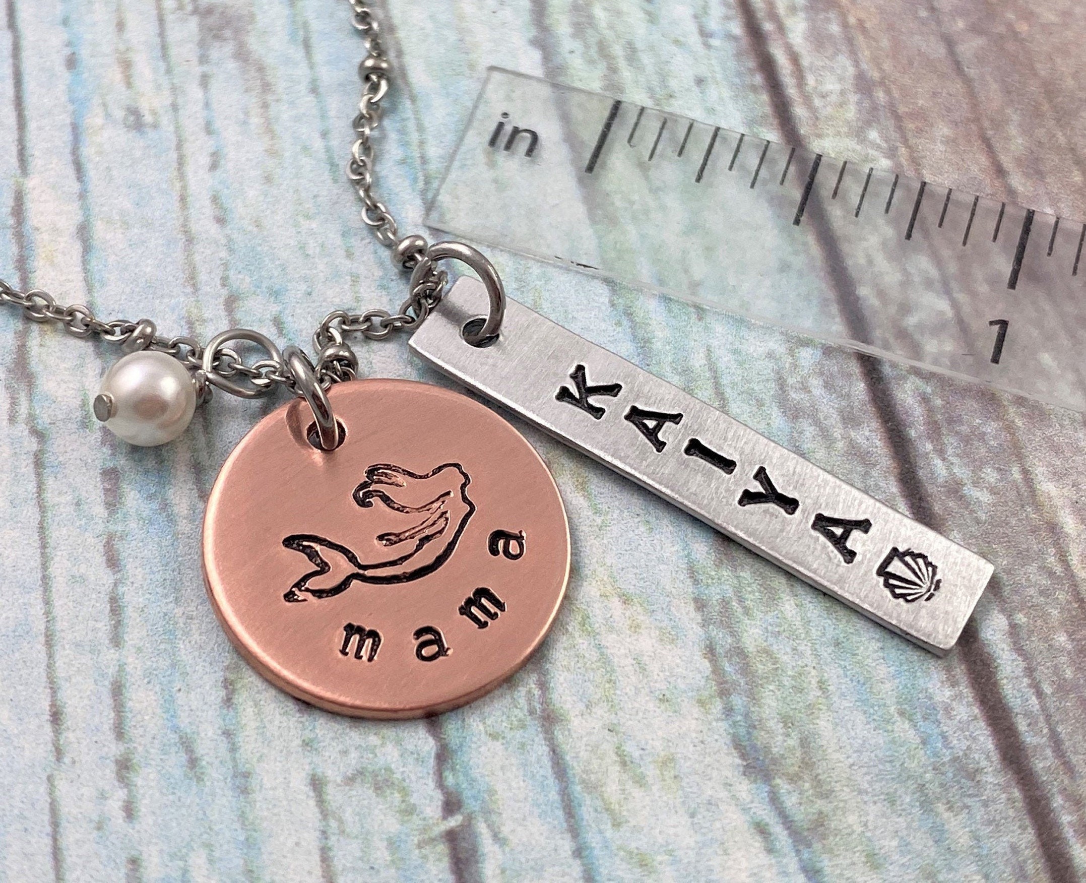 Personalized Mom Necklace Copper Hand Stamped Mama Mermaid | Etsy