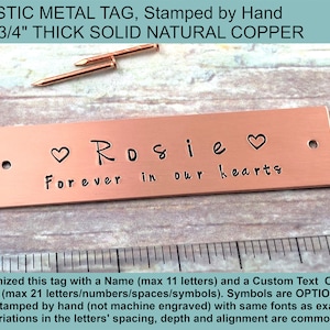 Rustic Metal Name Plate for Pet Cremation Box, Hand Stamped Personalized COPPER Tag, Pet Name Plate for Picture Frame, Pet Memorial Keepsake