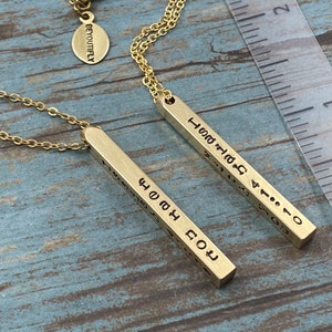 Isaiah 41:10 Necklace, Fear Not For I Am With You Necklace, Rustic Hand Stamped Solid Brass, 4 sided Vertical Bar