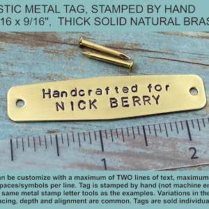 Personalized Custom Text Metal Tag, Rustic Stamped by Hand Solid Brass Tag, Pet Memorial Metal Plate, Picture Frame Tag, Gold Tone Metal Tag