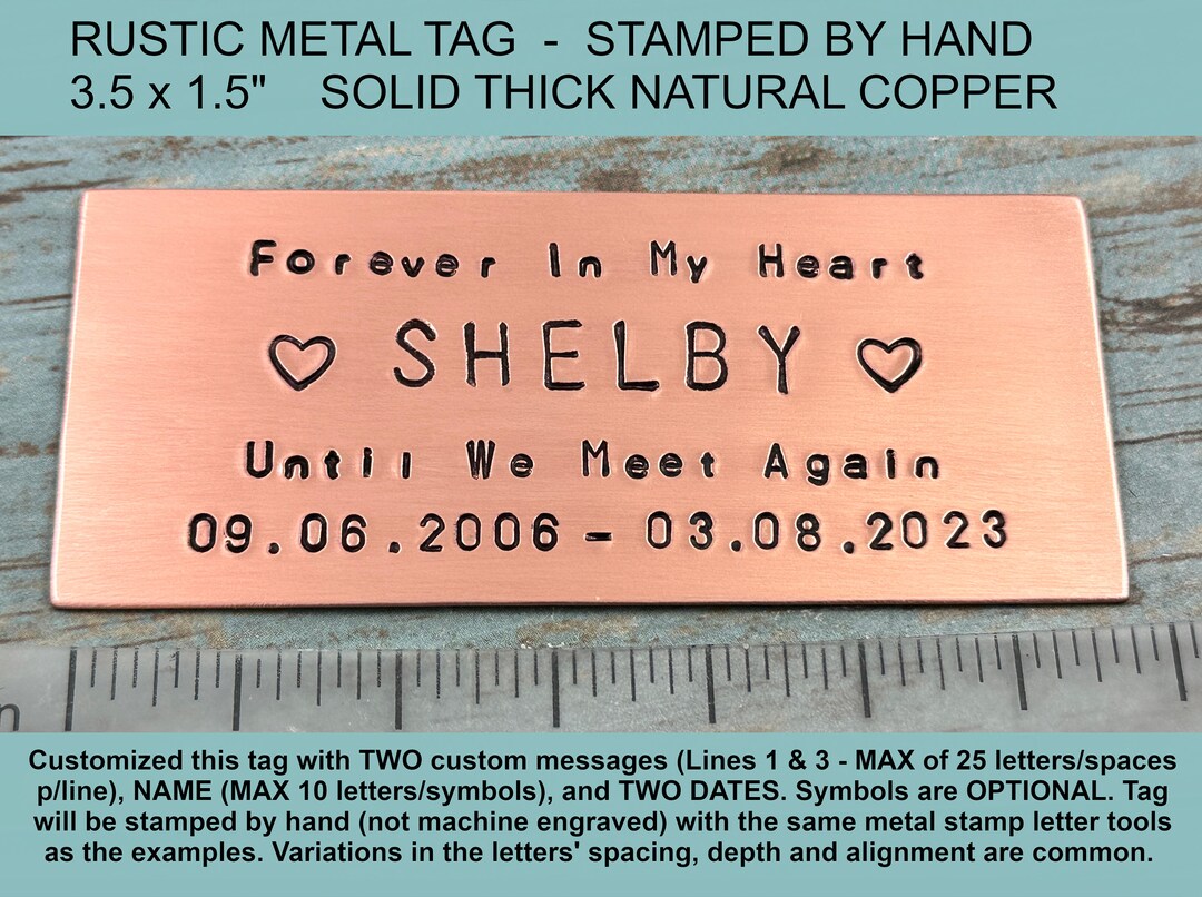 Personalized Metal Name Plate for Pet Cremation Box, Rustic Hand