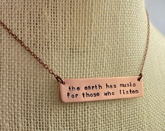 Custom Horizontal Bar Necklace, Hand Stamped Personalized Horizontal Bar Necklace, Raw Copper Rustic Bar Necklace, Sideways Bar Necklace