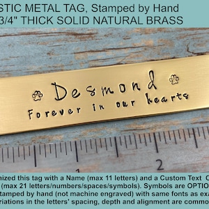 Rustic Metal Name Plate for Pet Cremation Box, Hand Stamped Personalized BRASS Tag, Pet Name Plate for Picture Frame, Pet Memorial Keepsake