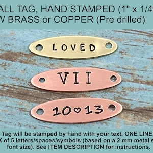 Tiny Personalized Metal Tag, Rustic Hand Stamped Metal Tag, Oval Metal Tag, Couple Initials Metal Tag, Sew on Copper Tag, Brass Metal Tag