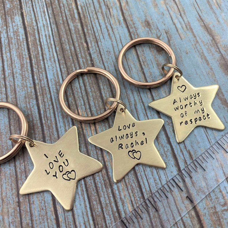Custom Text Star Keychain Personalized Hand Stamped Keychain Etsy