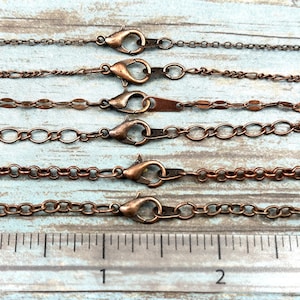 Antiqued Copper PLATED Chain Necklace, Simple Layering Necklace, Antiqued Copper Plated Figaro Chain, Antiqued Copper Plated Tone Rolo Chain