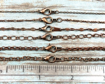 Antiqued Copper PLATED Chain Necklace, Simple Layering Necklace, Antiqued Copper Plated Figaro Chain, Antiqued Copper Plated Tone Rolo Chain