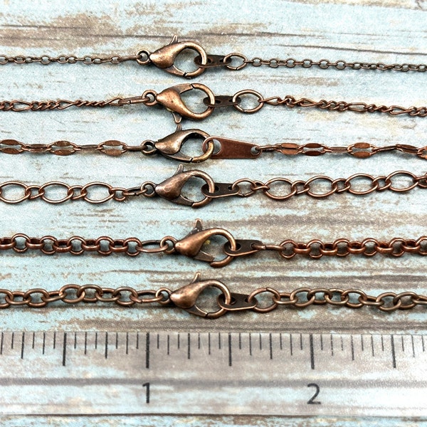 Antiqued Copper PLATED Chain Necklace, Simple Layering Necklace, Antiqued Copper Plated Figaro Chain, Antiqued Copper Plated Tone Rolo Chain