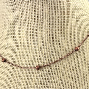 Satellite Chain Necklace Antique Copper Plated, Antique Copper Plated Satellite Choker, Minimal Layering Necklace, 16 to 32 inches
