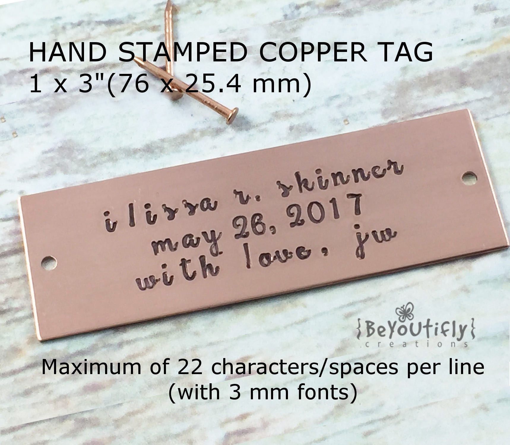 Rustic Hand Stamped Copper Tag Personalized Metal Tag Custom Etsy