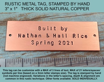 Personalized Custom Text Metal Tag, Rustic Stamped by Hand Thick Solid COPPER Tag, Custom Message Copper Tag, Seventh Anniversary Copper Tag