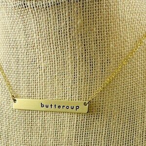 Personalized Horizontal Bar Necklace, Sideways Rectangular Bar Necklace, Name Plate Necklace, Rustic Hand Stamped Raw Brass Bar Necklace
