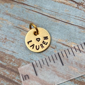 ONE Small Personalized Disc Pendant, Name Disc Charm, Rustic Hand Stamped Name Disc Charm, Solid Natural Brass Pendant, SOLD INDIVIDUALLY