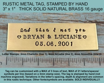 Personalized Custom Text Metal Tag, Rustic Hand Stamped Solid Natural Brass, Custom Text Gold Tone Metal Tag, Metal Tag for Pet Memorial,