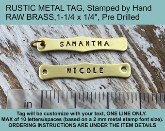 Small Personalized Name Plate Brass Tag, Rustic Hand Stamped Metal Tag, Sew On Name Metal Label, Branding Metal Tag, Name Pendant
