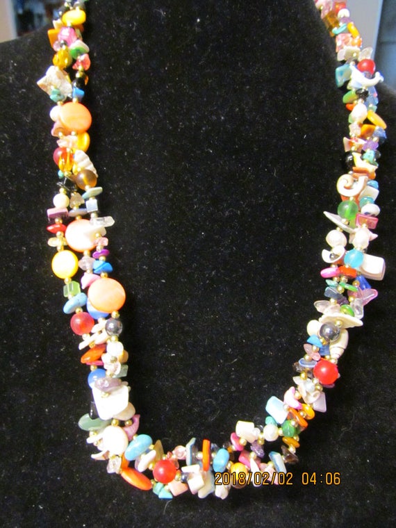 Vintage gemstone shell necklace