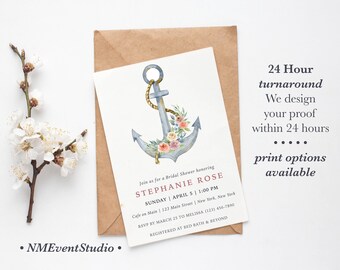 Nautical Beach Boat Anchor Invitation | Wedding Bridal Shower Birthday | Digital Printable File Invite