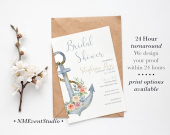 Nautical Beach Boat Anchor Invitation | Wedding Bridal Shower Birthday | Digital Printable File Invite
