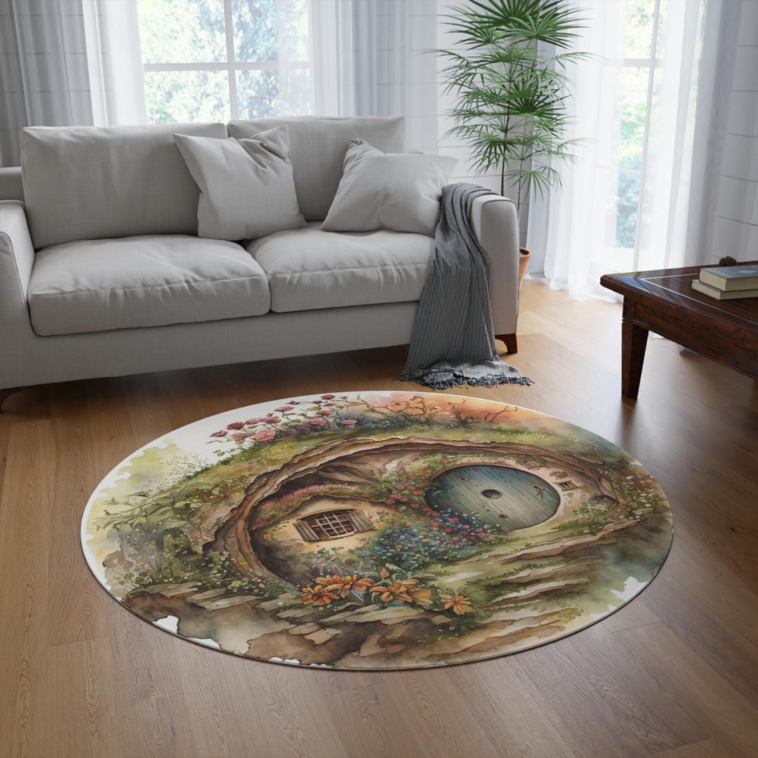 Round Hobbit Shire Home Rug, Lord of the Rings Theme, Home With Blue ...