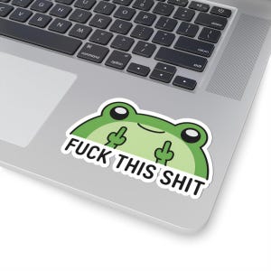 Green Toad Frog Cartoon Middle Finger Sticker, Adult Humor Vinyl Decals, Laptop Sticker, Funny Skateboard Decal, Rude Joke Car Sticker
