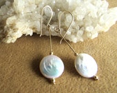 Earring, freshwater pearl, 1 2 inch wide, beautiful color pearls, 12k goldfilled wire or sterling silver, french earwires, length 1 3 4 inch