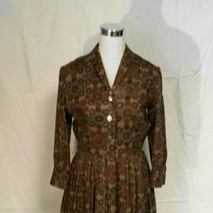 Shirt Waist Dress, Huge Circle Skirt Dress, Rockabilly Style, Kabro of Houston, Size Large, Brown Circles Print 1950s Circle Skirt, Vintage