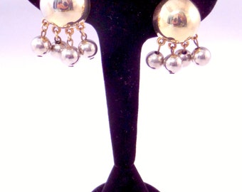 Castlecliff Earrings Bubble Dangle 1950s Clip On Gold Silver Vintage Show Stopper